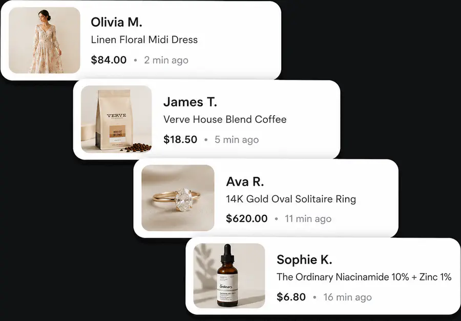 Bought notifications ecommerce feature preview