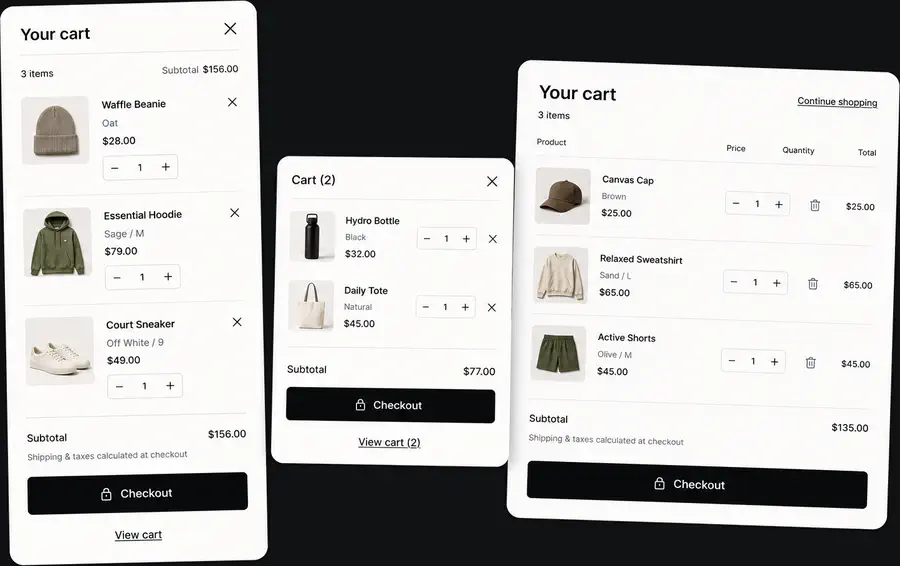 Cart options ecommerce feature preview