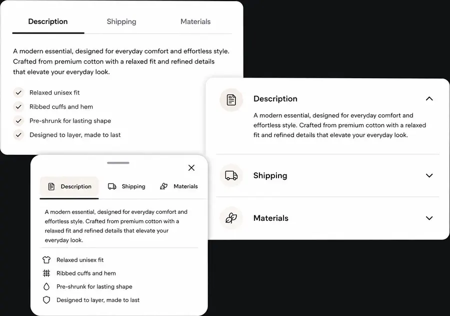 Description tabs ecommerce feature preview