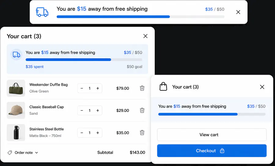 Free shipping bar ecommerce feature preview