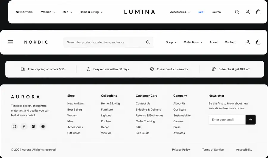 Header and footer ecommerce feature preview
