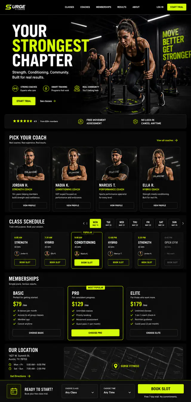 Fitness Center Website Design